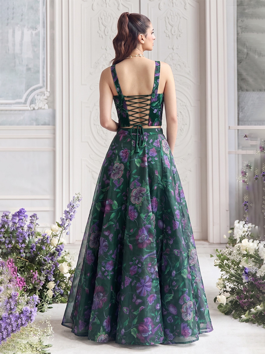 Blue Tabby Organza Printed Wedding Reception Party Wear Festival Ready Contemporary Lehenga Choli