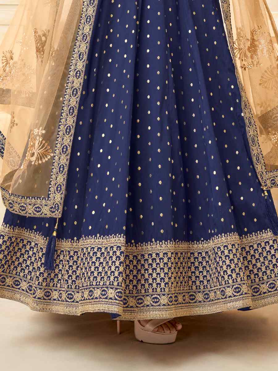 Blue Tafeta Butti Embroidered Wedding Festival Anarkali Salwar Kameez