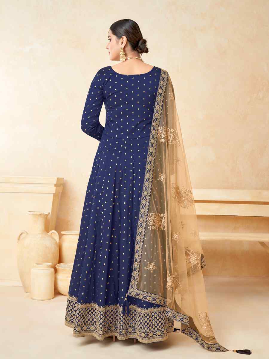 Blue Tafeta Butti Embroidered Wedding Festival Anarkali Salwar Kameez