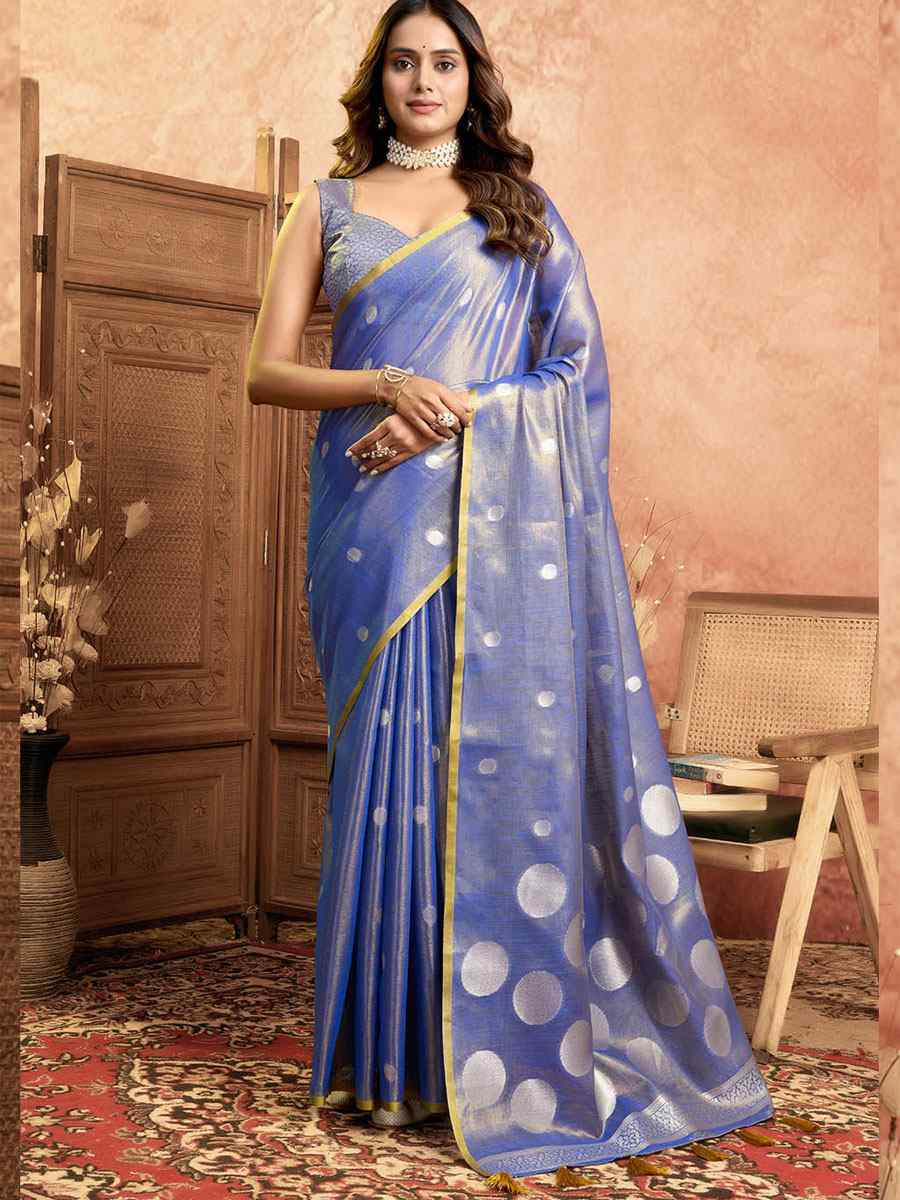 Blue Tissuse Silk Handwoven Festival Wedding Fancy Heavy Border Saree