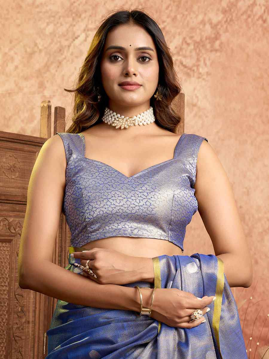 Blue Tissuse Silk Handwoven Festival Wedding Fancy Heavy Border Saree