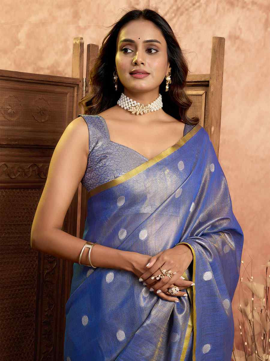 Blue Tissuse Silk Handwoven Festival Wedding Fancy Heavy Border Saree