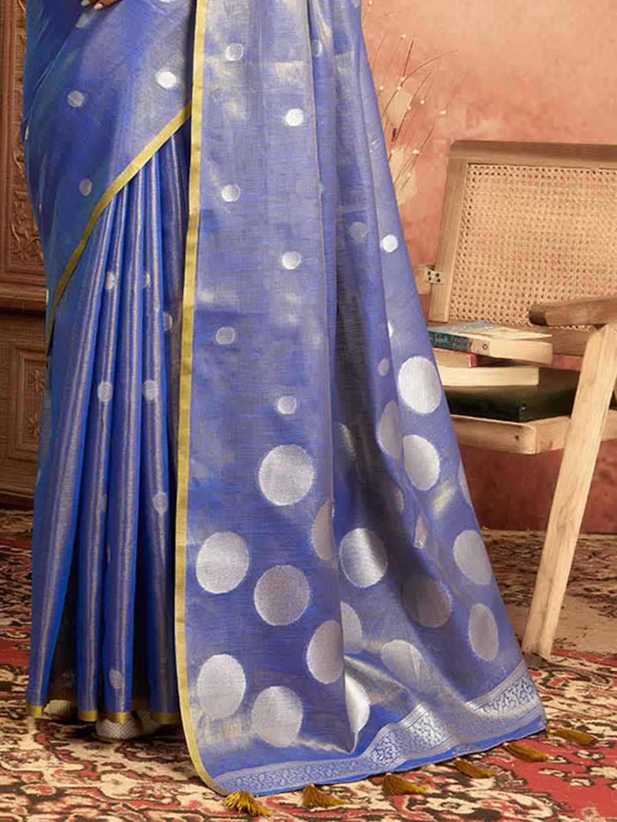 Blue Tissuse Silk Handwoven Festival Wedding Fancy Heavy Border Saree
