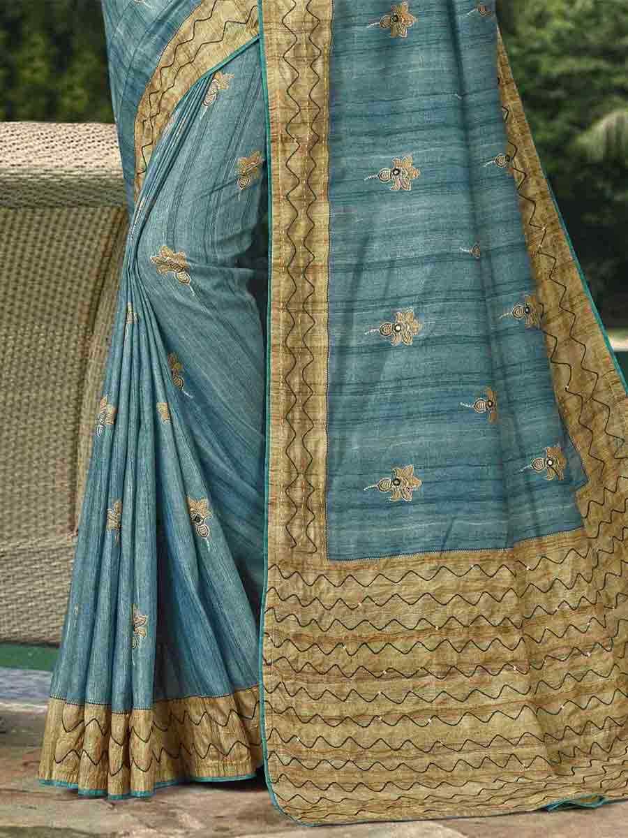 Blue Tussar Silk Handwoven Casual Festival Classic Style Saree
