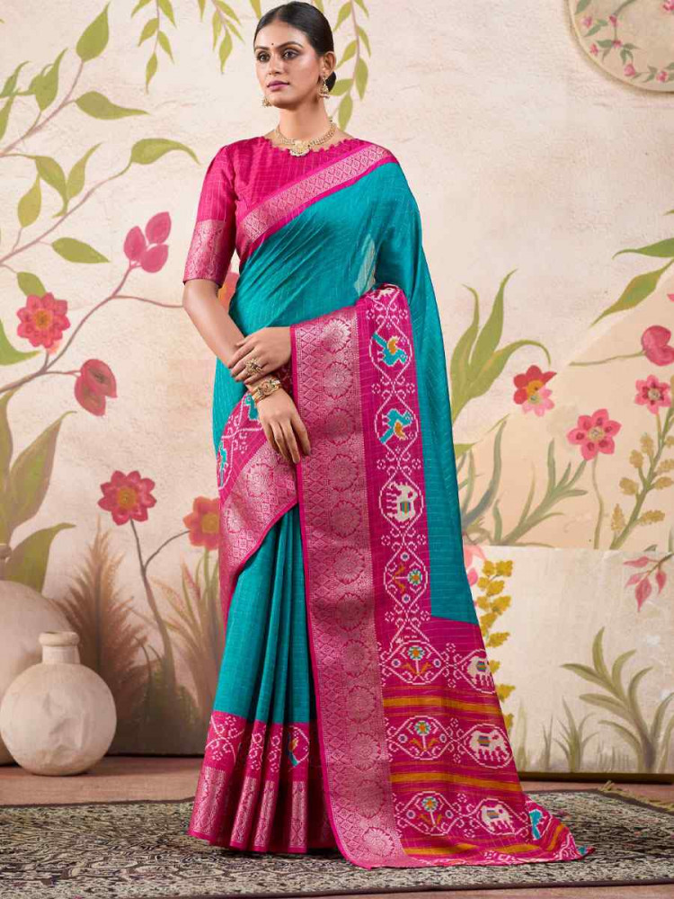 Blue Tussar Silk Handwoven Festival Wedding Fancy Heavy Border Saree