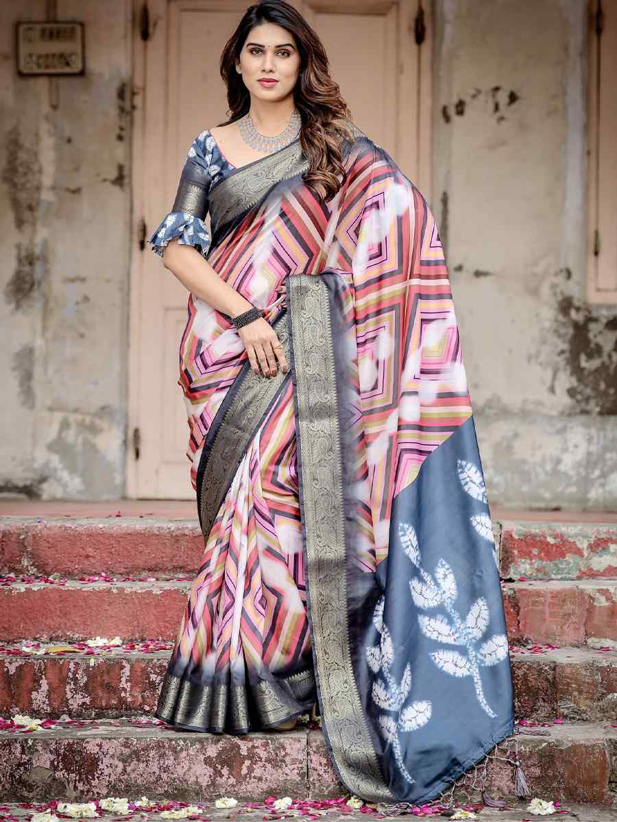 Blue Tussar Silk Zari Handwoven Printed Casual Reception Festival Wedding Fancy Heavy Border Saree