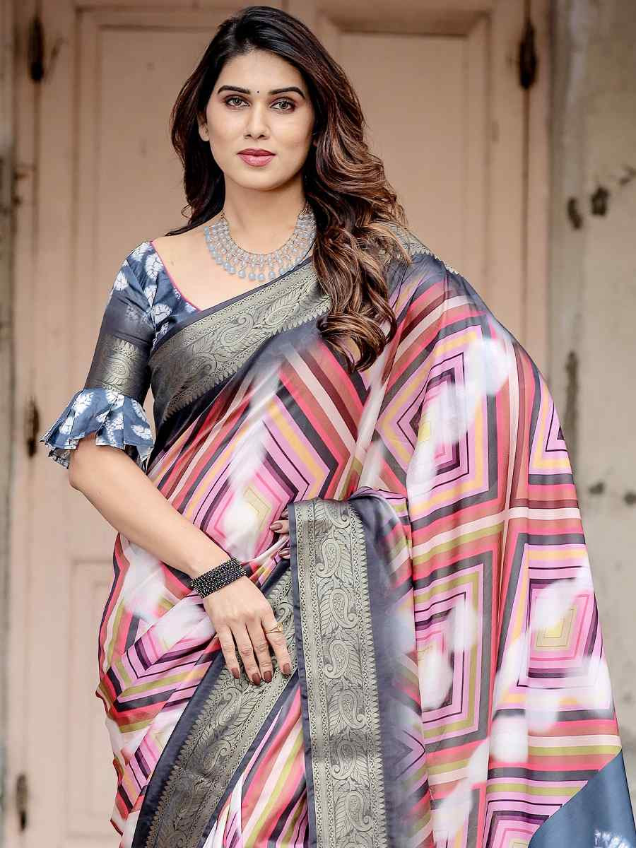 Blue Tussar Silk Zari Handwoven Printed Casual Reception Festival Wedding Fancy Heavy Border Saree