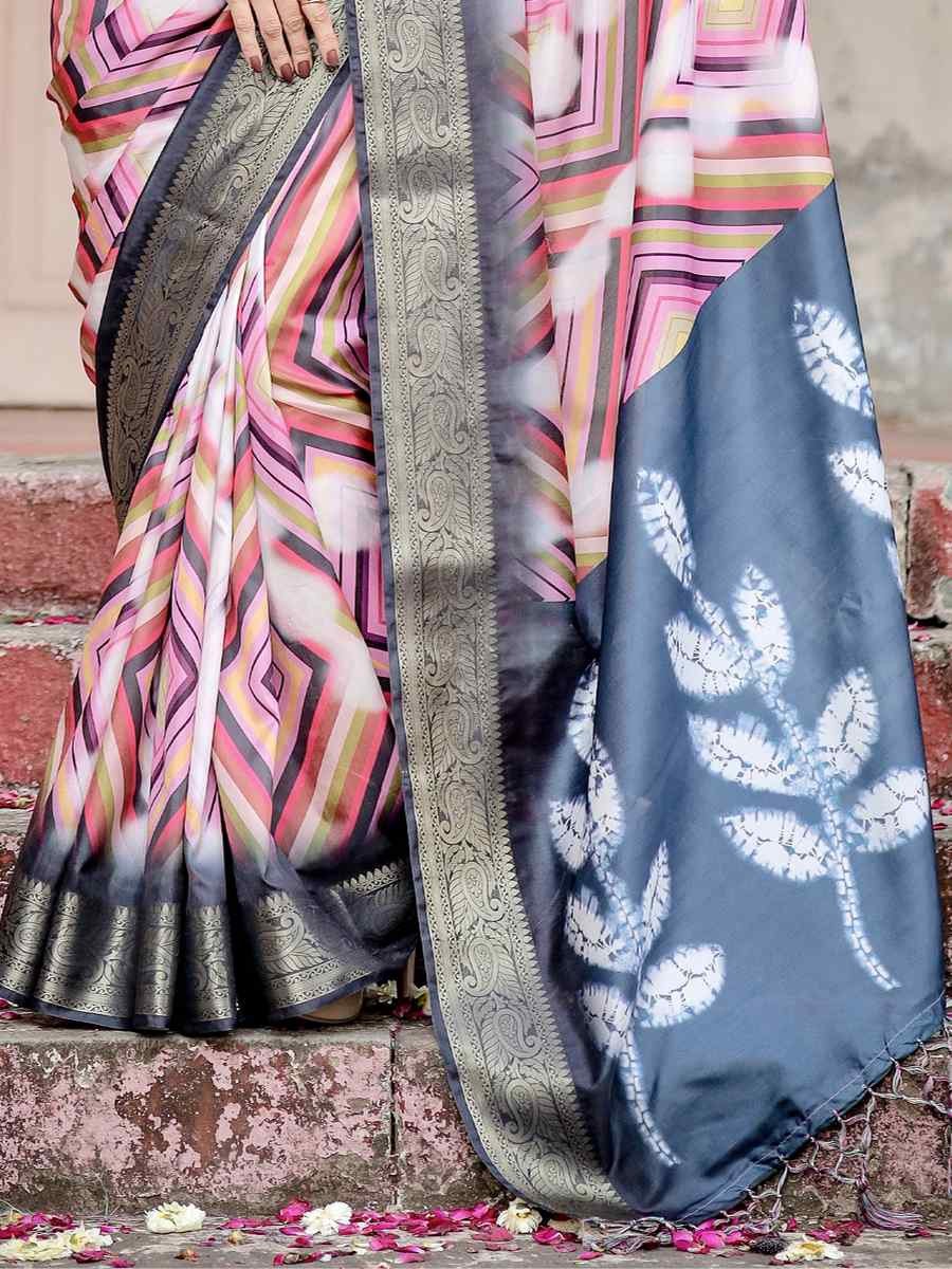 Blue Tussar Silk Zari Handwoven Printed Casual Reception Festival Wedding Fancy Heavy Border Saree