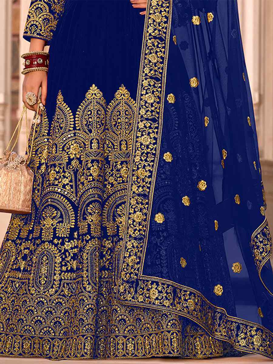 Blue Velvet Embroidered Engagement Wedding Anarkali Salwar Kameez