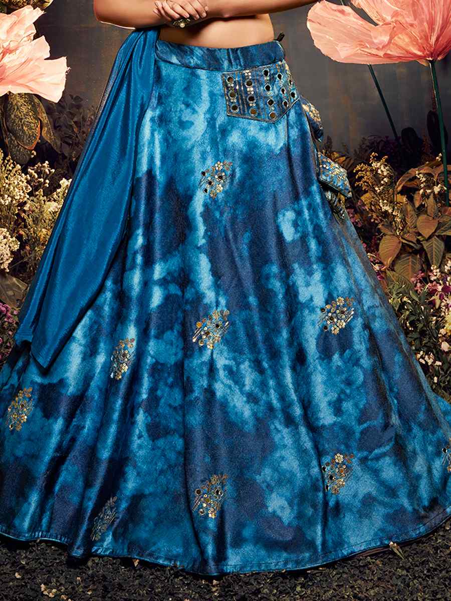 Blue Velvet Embroidered Festival Party Wear Circular Lehenga Choli