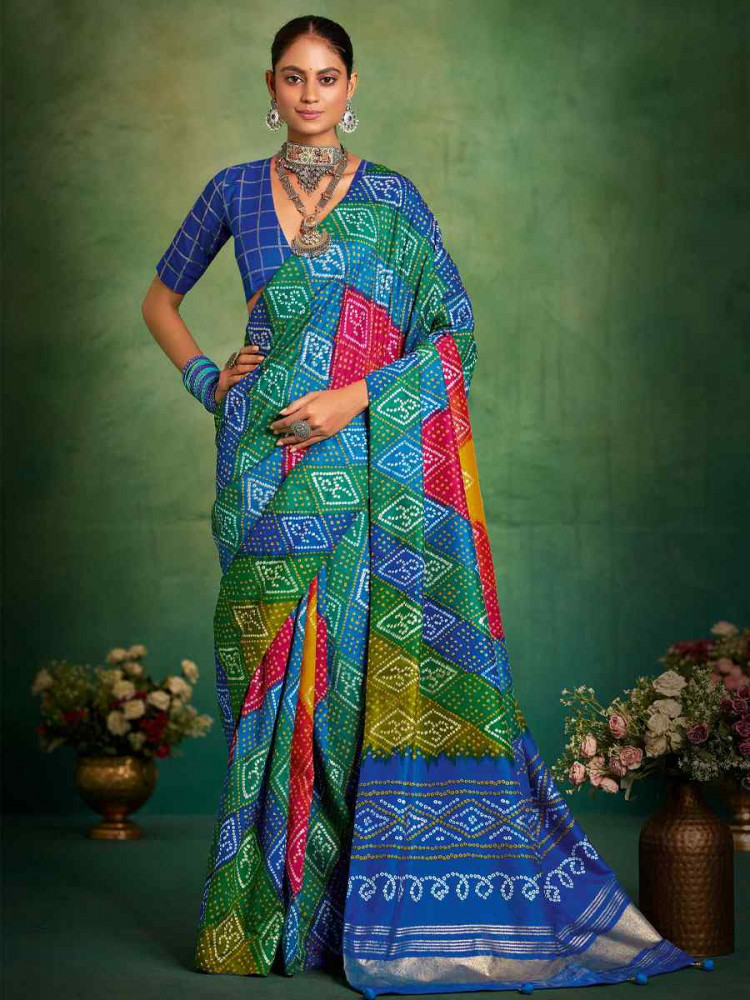 Image of Blue Velvet Tussar Silk Printed Causal Reception Festival Wedding Fancy Classic Style Saree