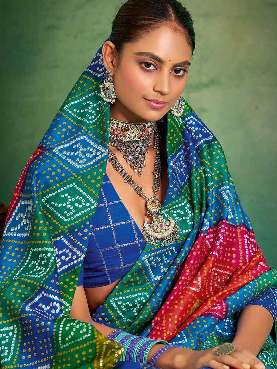 Blue Velvet Tussar Silk Printed Causal Reception Festival Wedding Fancy Classic Style Saree