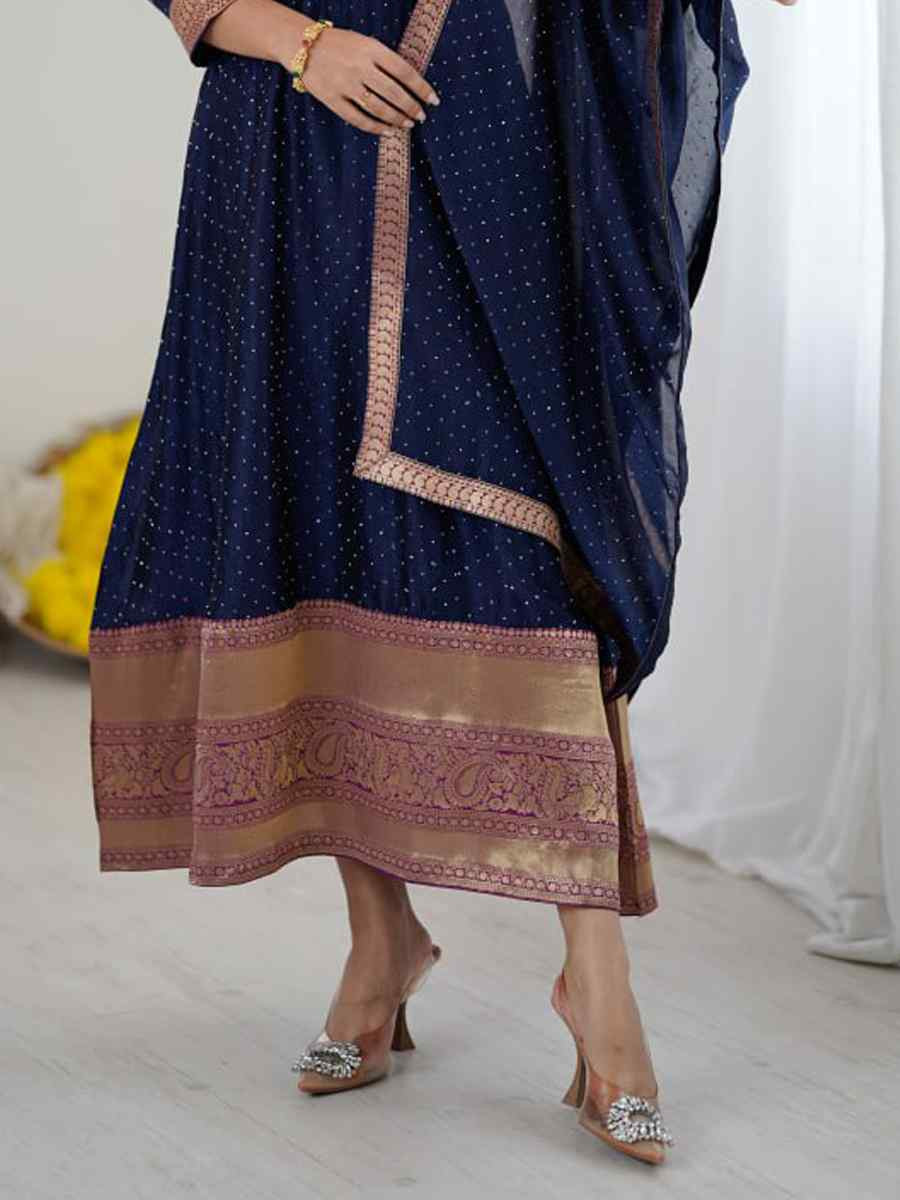 Blue Vichitra Silk Embroidered Festival Casual Gown Women Wear