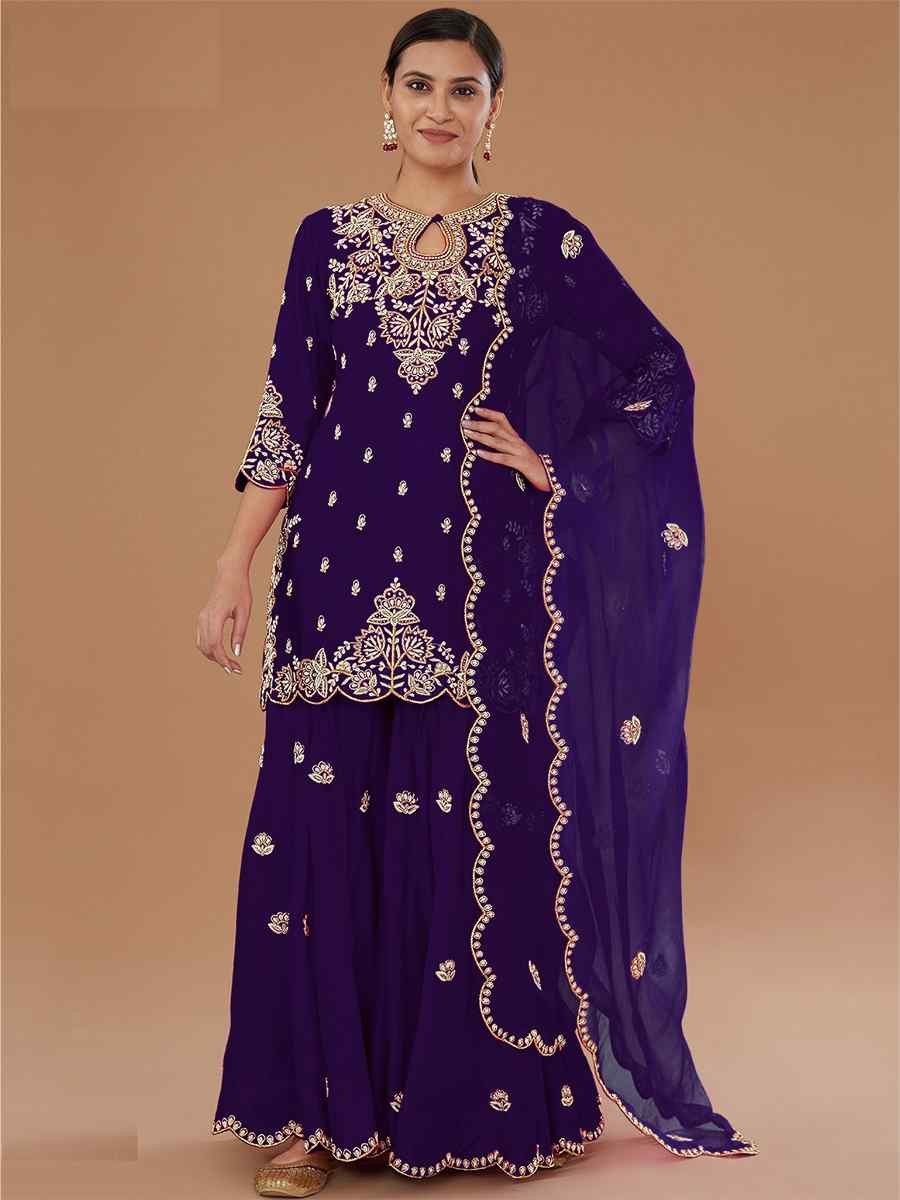 Blue Vichitra Silk Embroidered Festival Wedding Palazzo Pant Salwar Kameez
