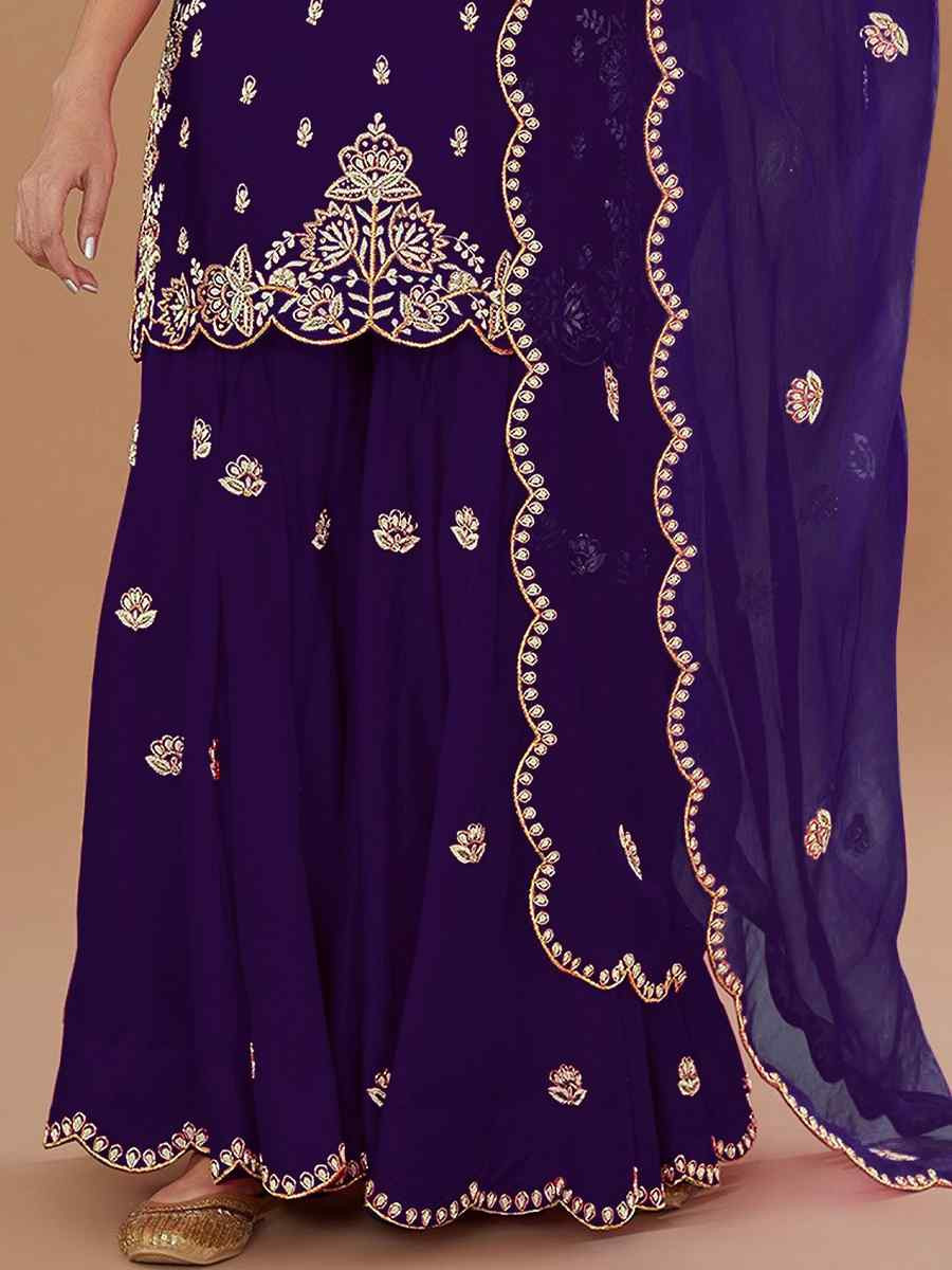 Blue Vichitra Silk Embroidered Festival Wedding Palazzo Pant Salwar Kameez