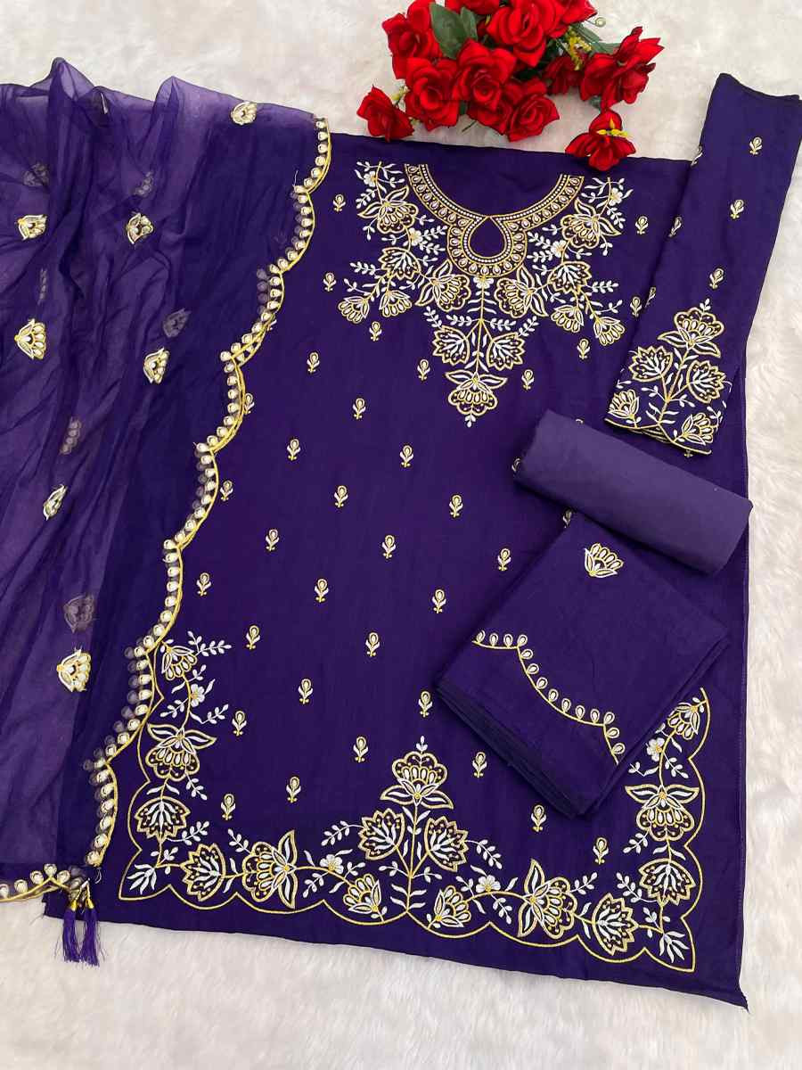 Blue Vichitra Silk Embroidered Festival Wedding Palazzo Pant Salwar Kameez