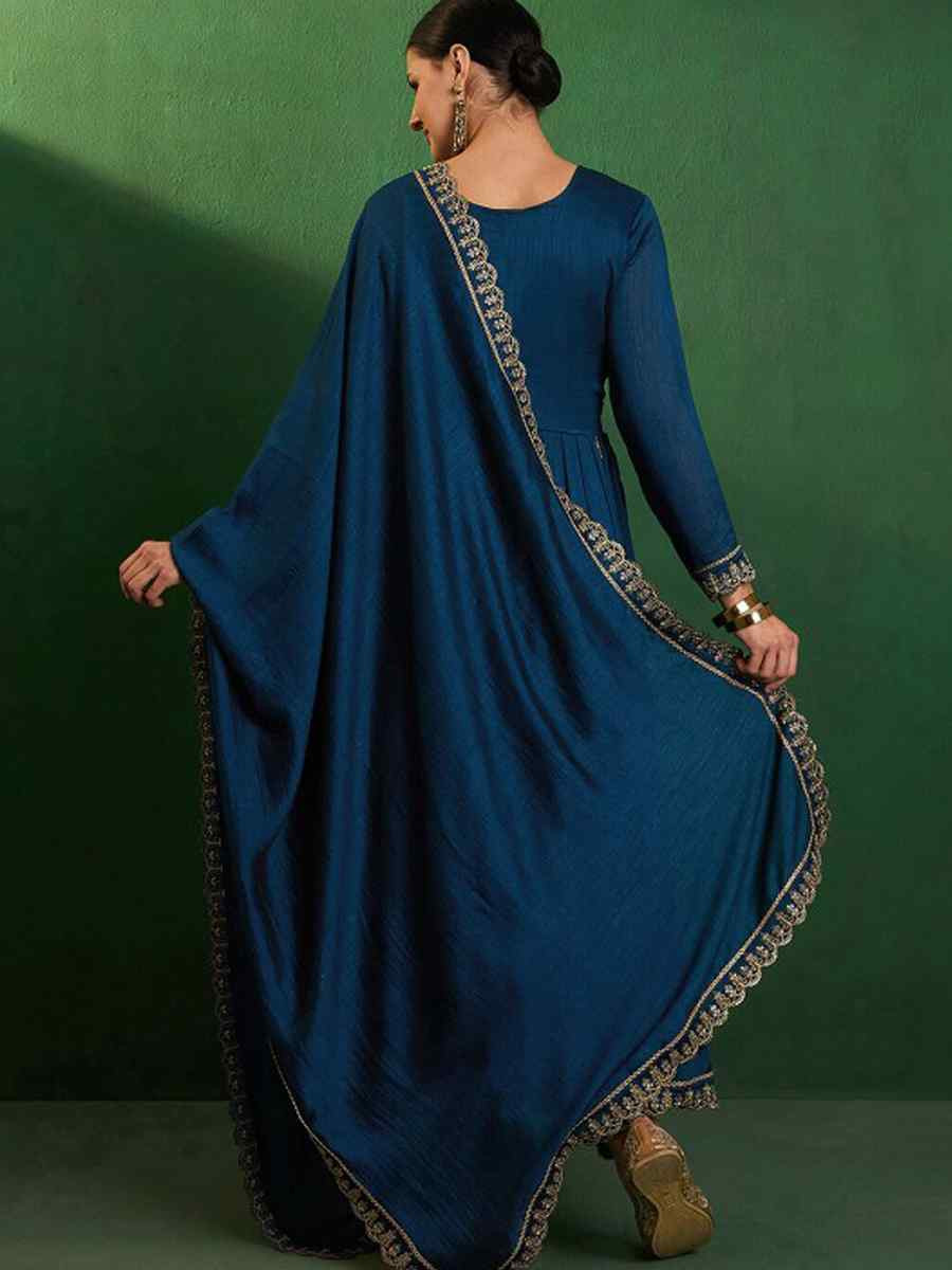 Blue Vichitra Silk Embroidered Mehendi Wedding Ready Anarkali Salwar Kameez