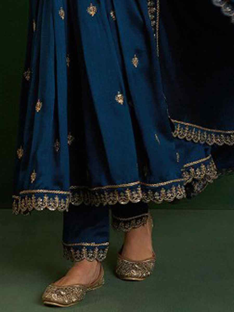 Blue Vichitra Silk Embroidered Mehendi Wedding Ready Anarkali Salwar Kameez