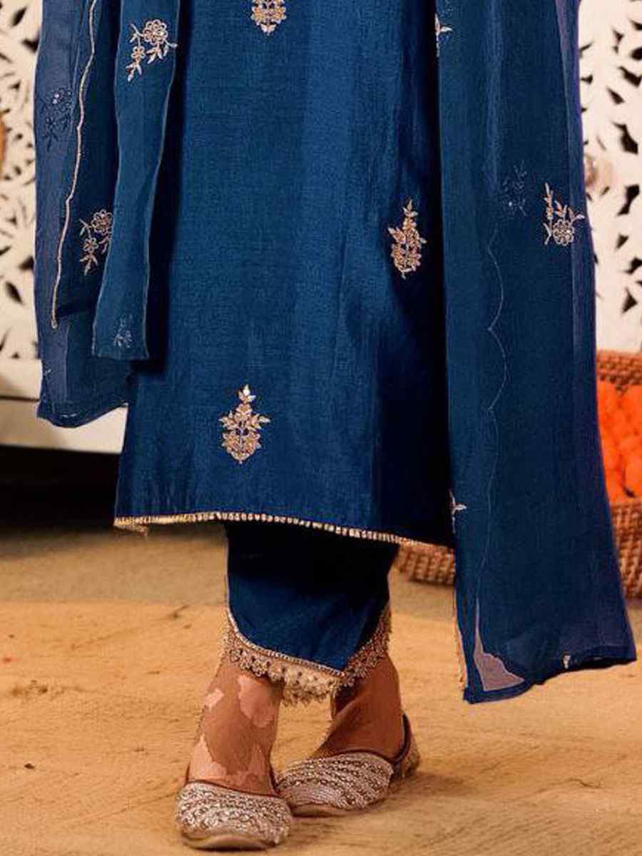 Blue Vichitra Silk Embroidery Party Wedding Festival Casual Ready Pant Salwar Kameez