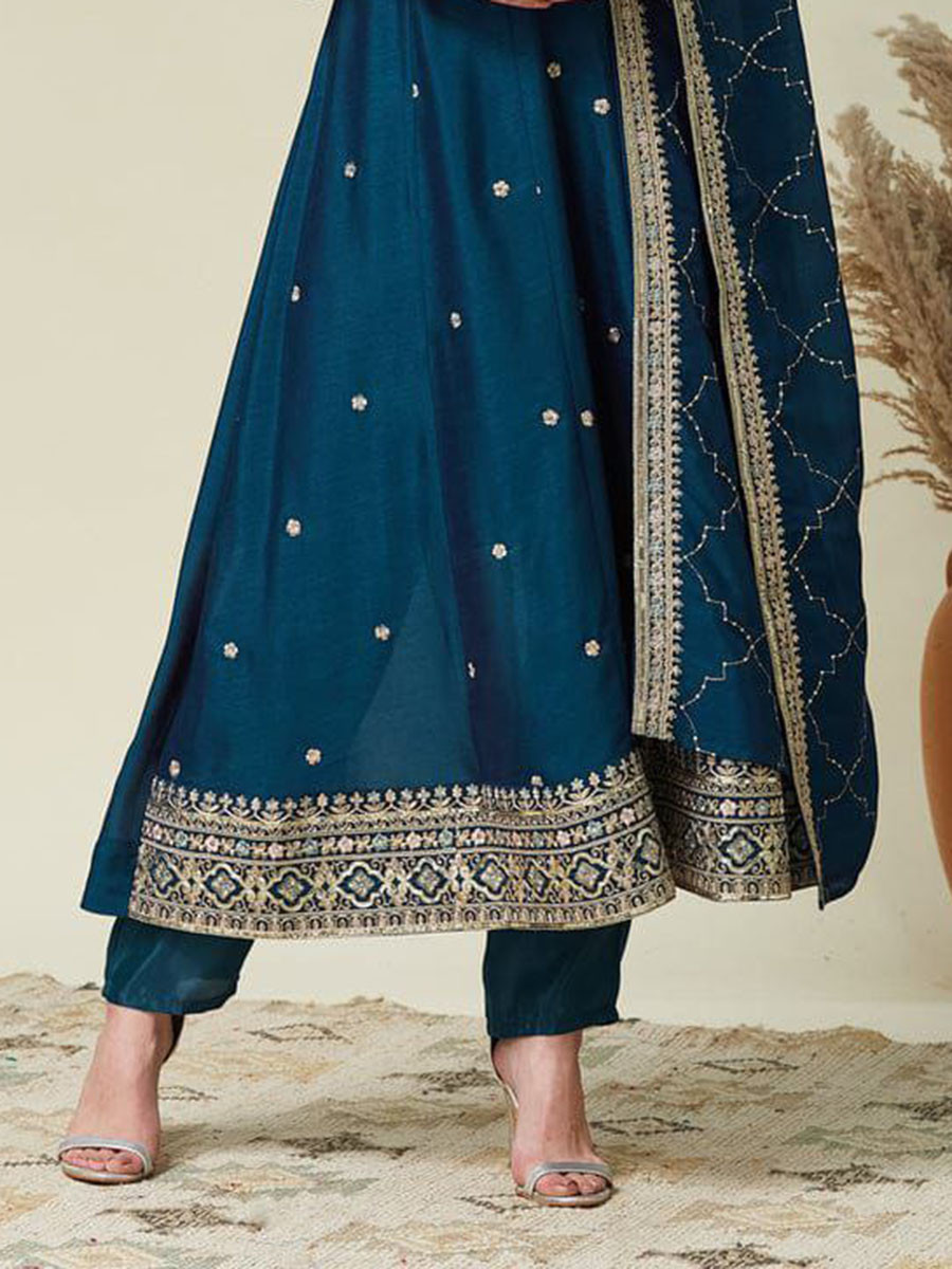 Blue Vichitra Silk Embroidery Wedding Party Festival Casual Ready Pant Salwar Kameez