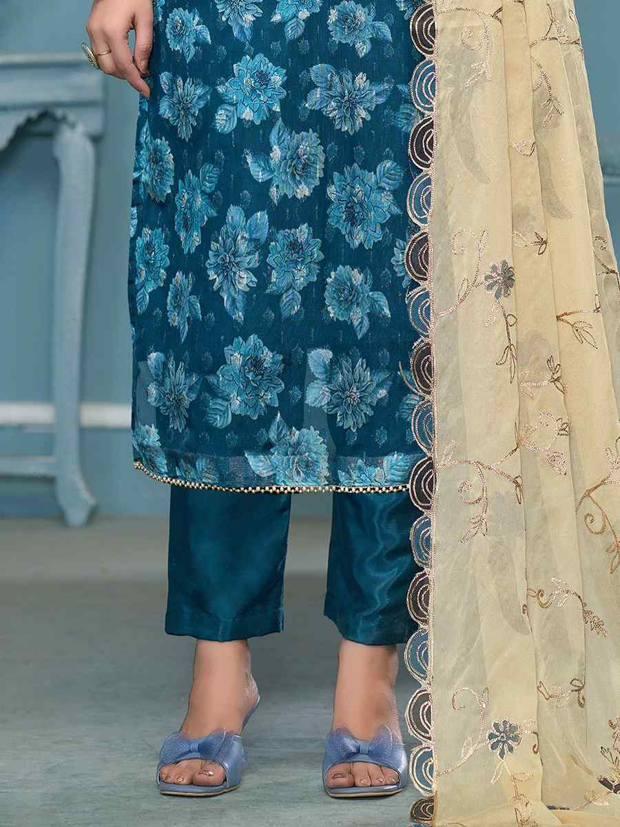 Blue Viscose Banarasi Embroidered Wedding Festival Pant Salwar Kameez