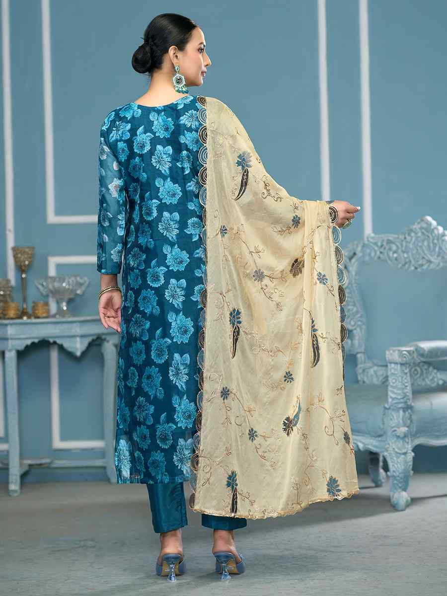 Blue Viscose Banarasi Embroidered Wedding Festival Pant Salwar Kameez