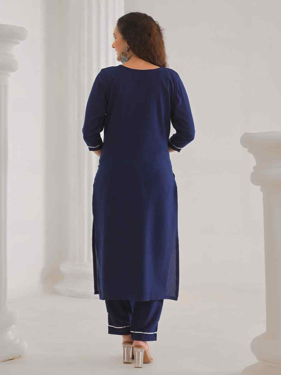 Blue Viscose Chanderi Embroidered Festival Casual Ready Pant Salwar Kameez