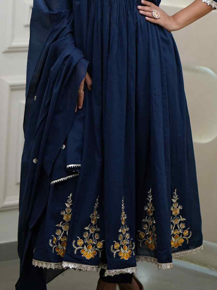 Blue Viscose Embroidered Party Wedding Ready Pant Salwar Kameez