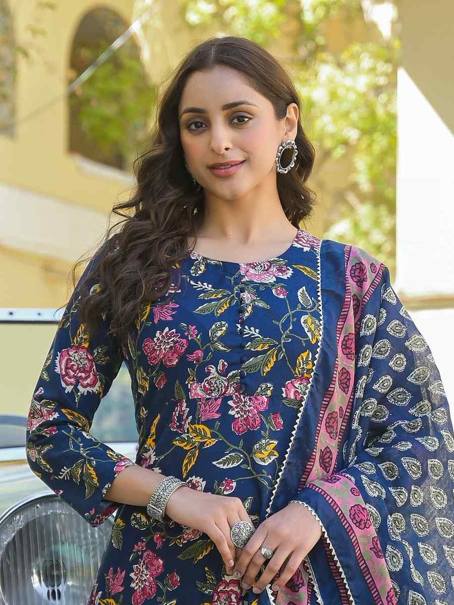 Blue Viscose Printed Festival Casual Ready Pant Salwar Kameez