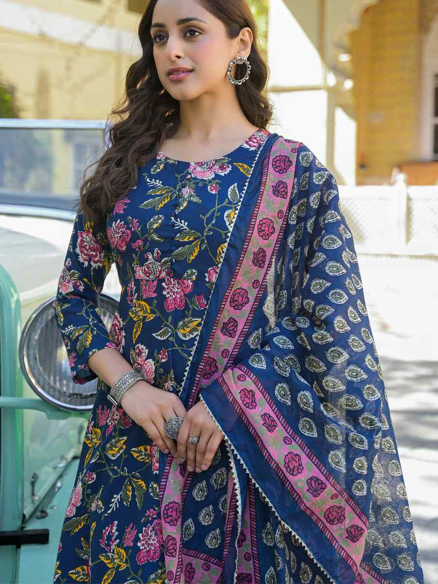 Blue Viscose Printed Festival Casual Ready Pant Salwar Kameez