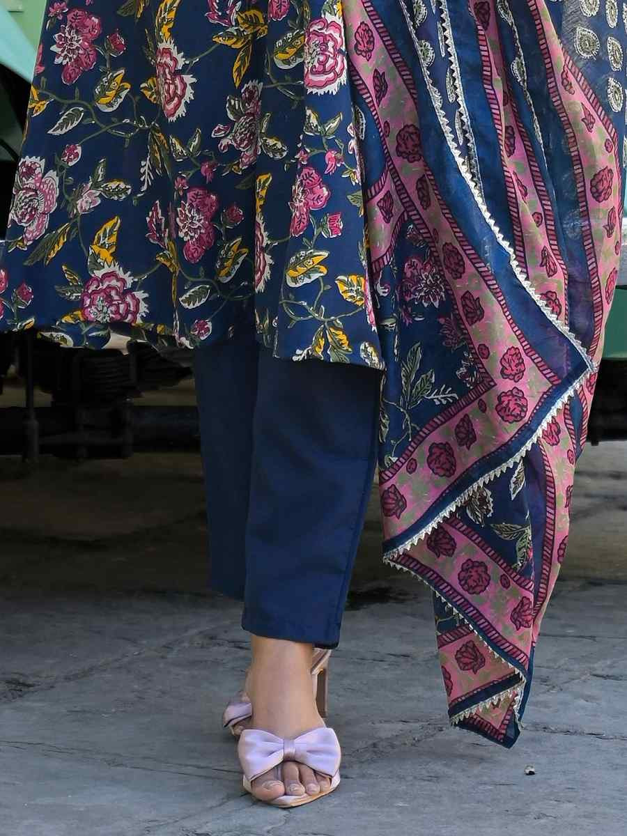 Blue Viscose Printed Festival Casual Ready Pant Salwar Kameez
