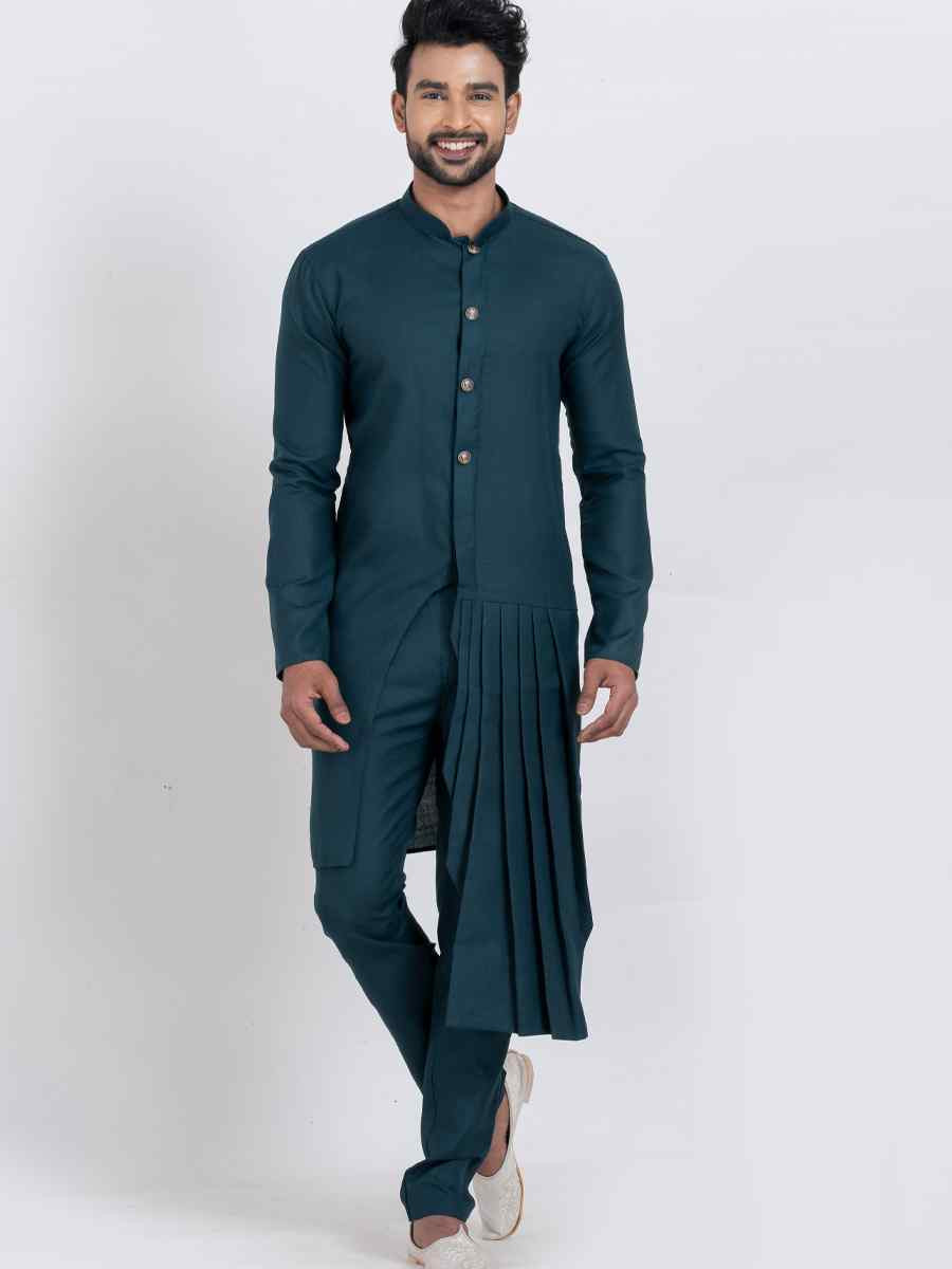 Blue Viscose PS Embroidered Festival Wedding Kurta Pyjama Men039s Wear