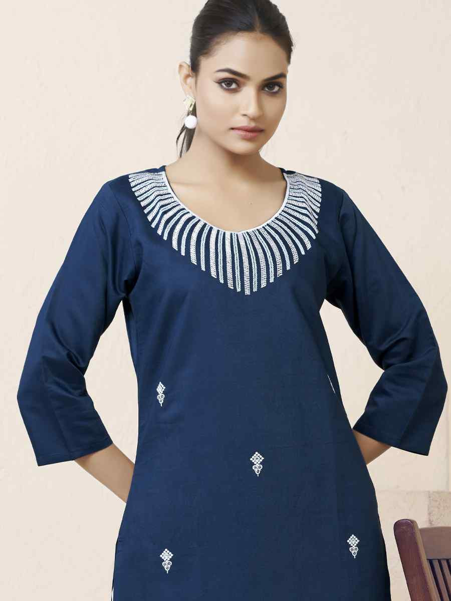 Blue Viscose Rayon Embroidered Festival Casual Kurti