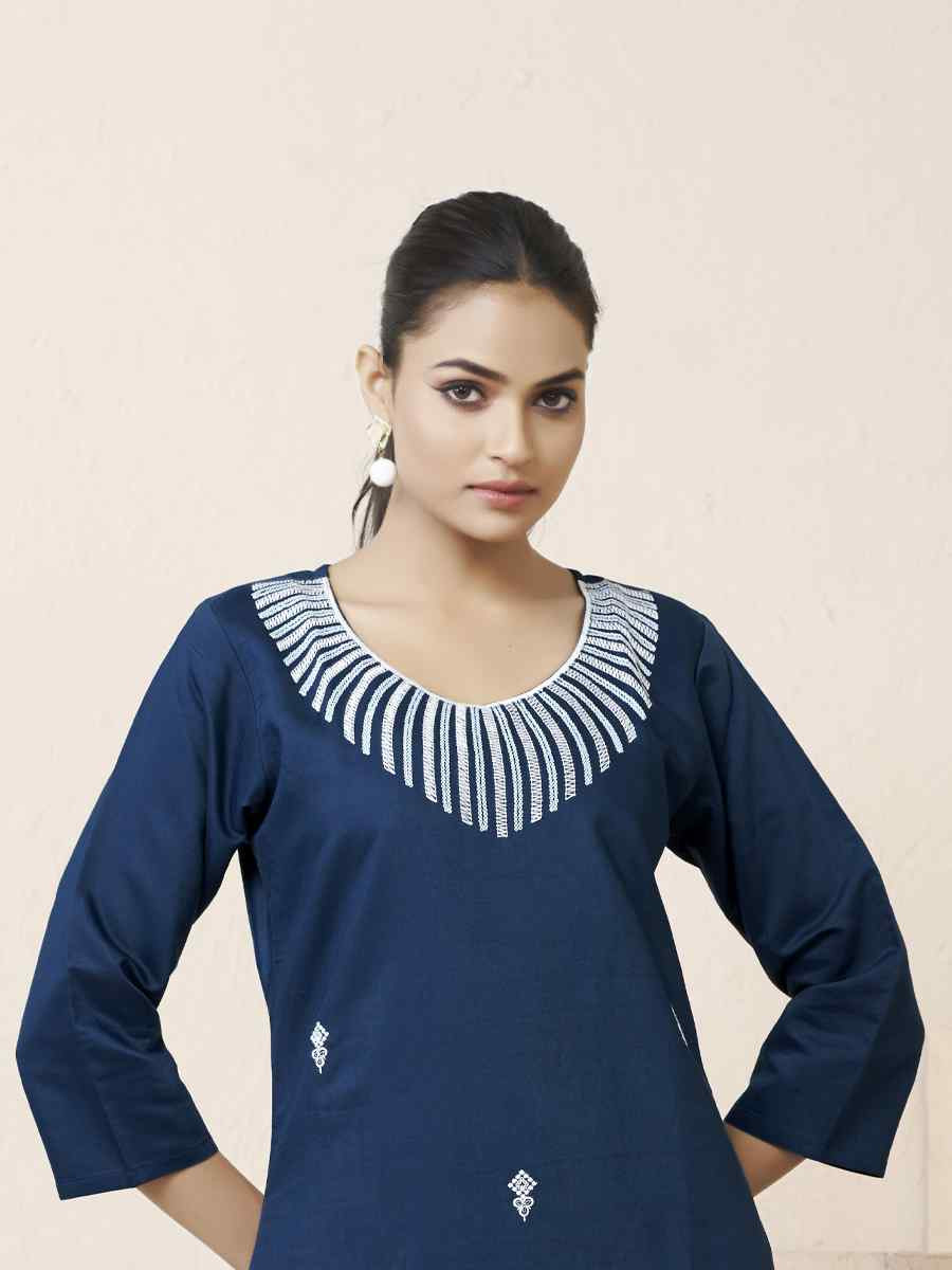 Blue Viscose Rayon Embroidered Festival Casual Kurti