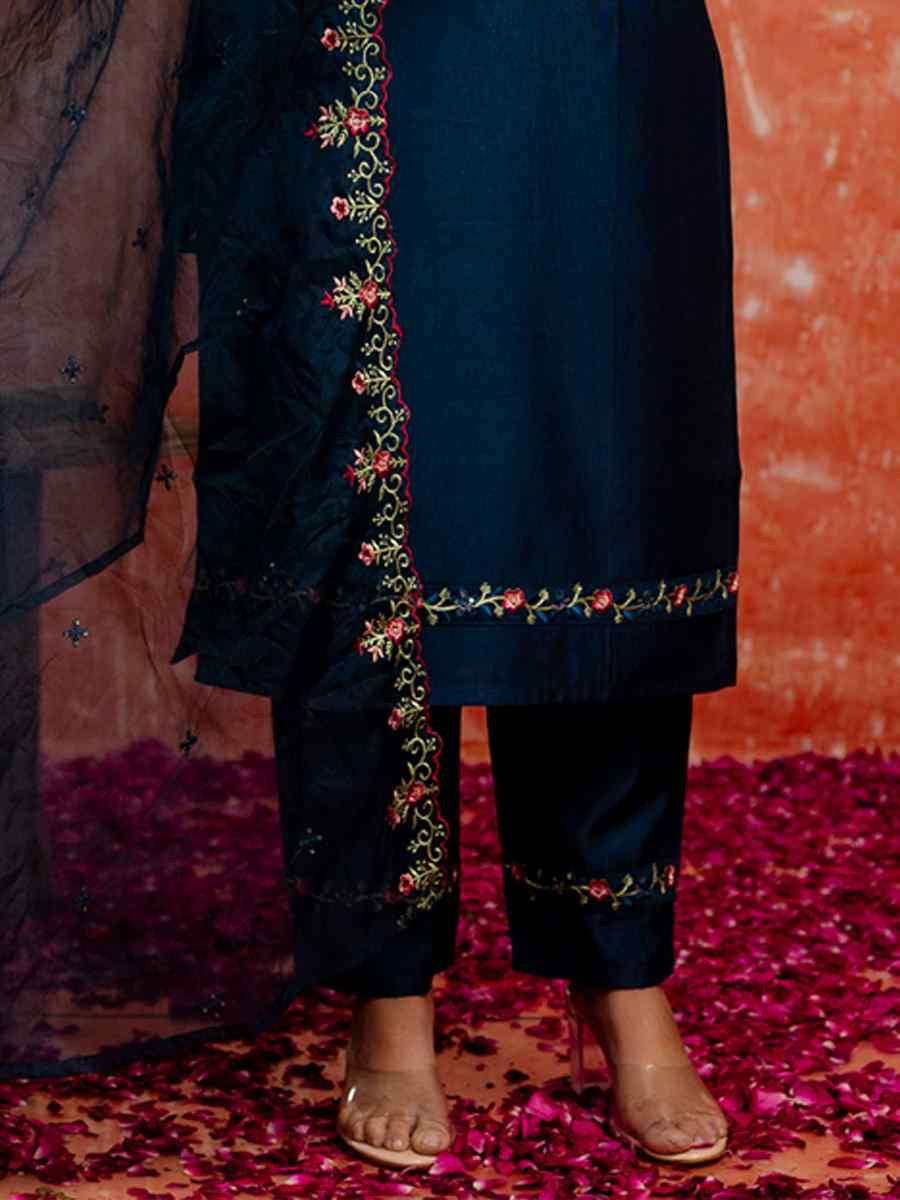 Blue Viscose Rayon Embroidered Party Wedding Ready Pant Salwar Kameez