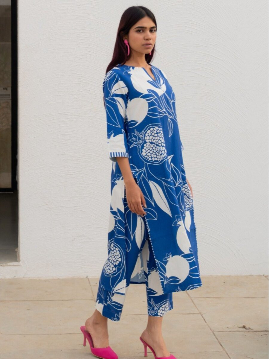 Blue Viscose Rayon Printed Wedding Party Festival Casual Pant Salwar Kameez