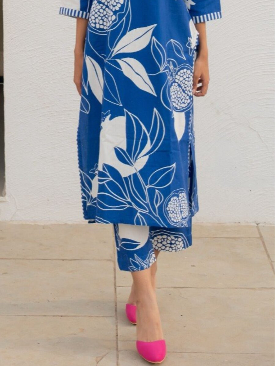 Blue Viscose Rayon Printed Wedding Party Festival Casual Pant Salwar Kameez
