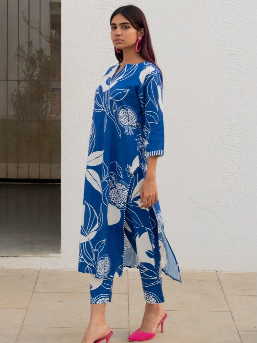 Blue Viscose Rayon Printed Wedding Party Festival Casual Pant Salwar Kameez