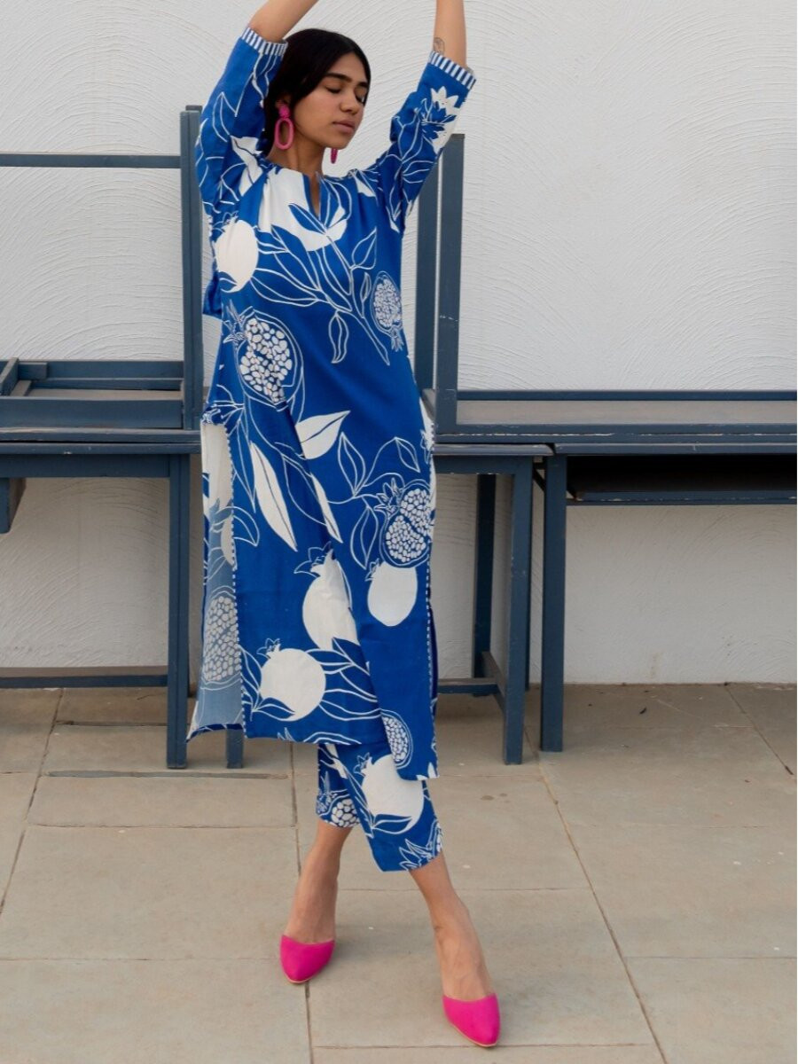 Blue Viscose Rayon Printed Wedding Party Festival Casual Pant Salwar Kameez