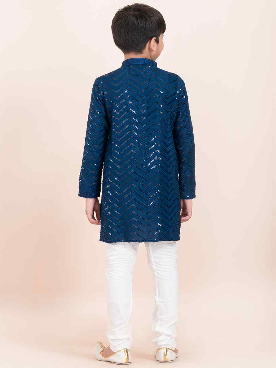 Blue Viscose RayonEmbroidered Festival Traditional Kurta Pyjama Boys Wear