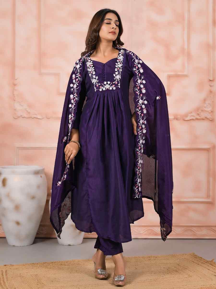 Blue Viscose Reyon Embroidered Party Casual Ready Pant Salwar Kameez