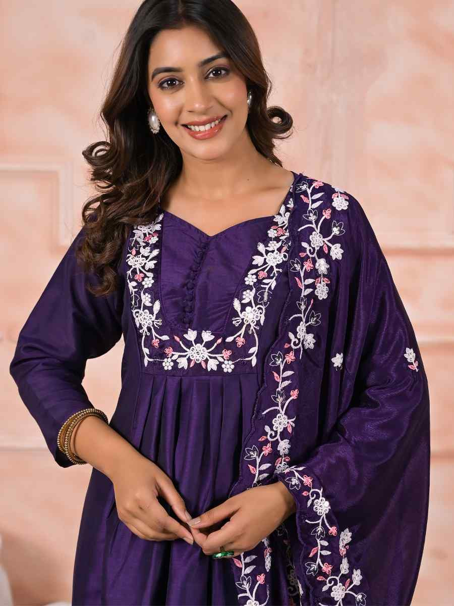 Blue Viscose Reyon Embroidered Party Casual Ready Pant Salwar Kameez