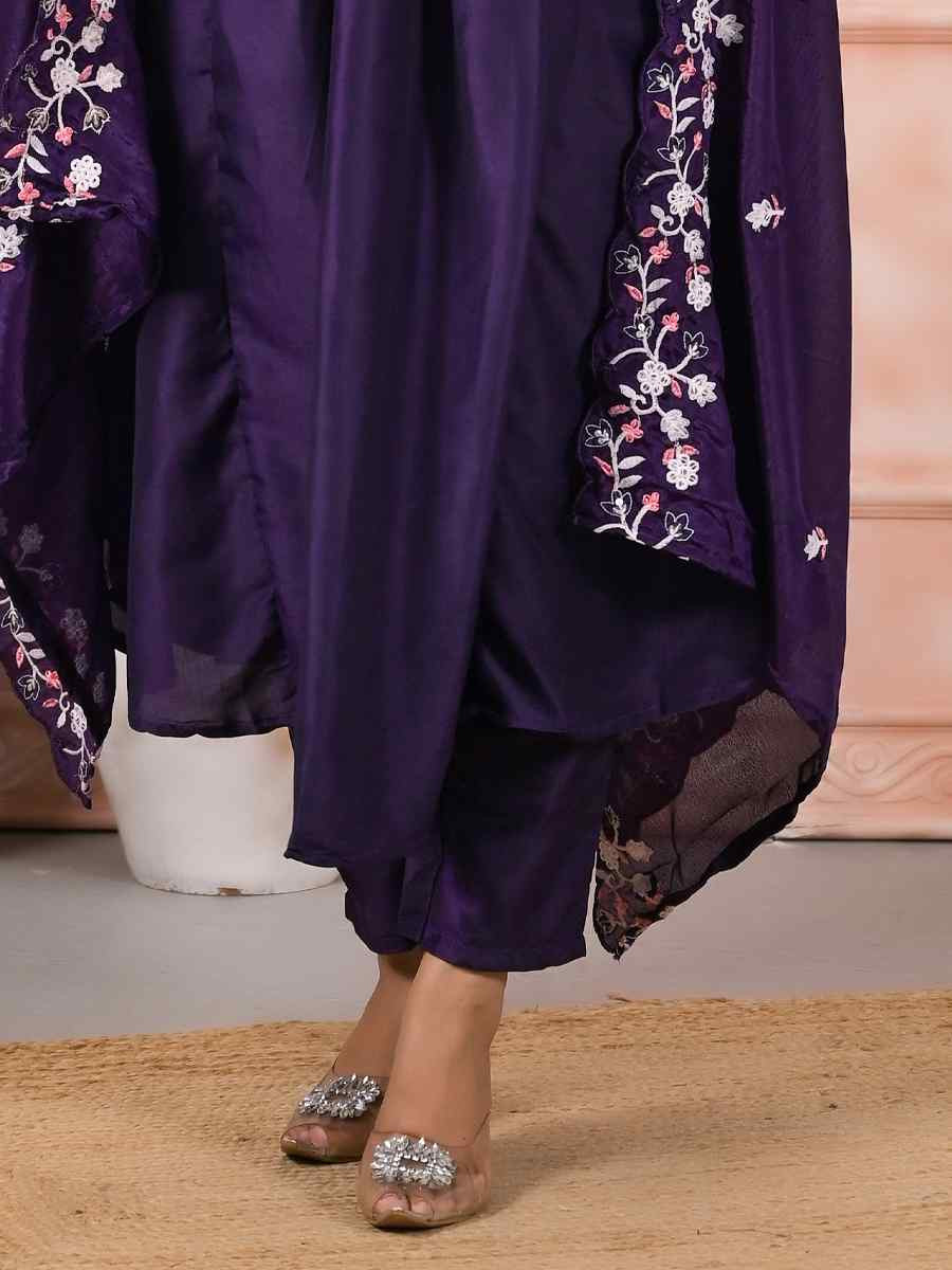 Blue Viscose Reyon Embroidered Party Casual Ready Pant Salwar Kameez