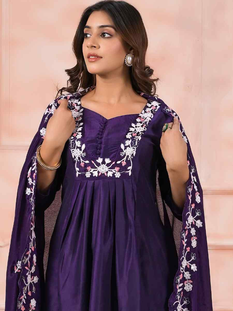 Blue Viscose Reyon Embroidered Party Casual Ready Pant Salwar Kameez
