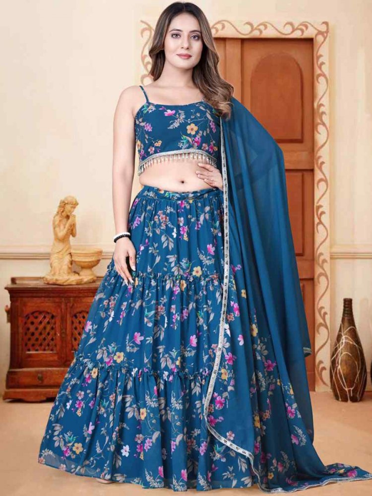 Blue Weightless Embroidered Festival Wedding Circular Lehenga Choli