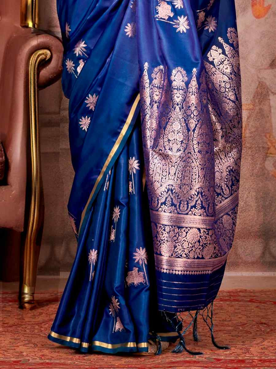 Blue Zari Tissue Handwoven Festival Wedding Heavy Border Saree