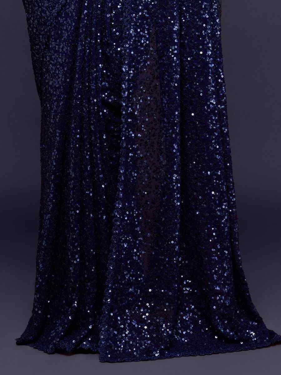 Blush Blue Georgette Embroidery Festival Wedding Fancy Heavy Border Saree