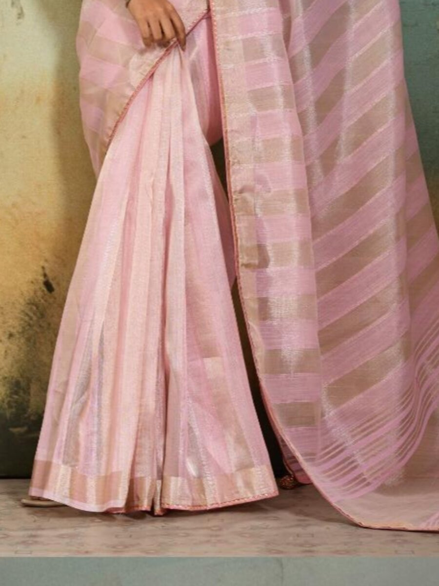 Blush Cotton Silk Plain Wedding Party Festival Casual Reception Classic Style Sarees
