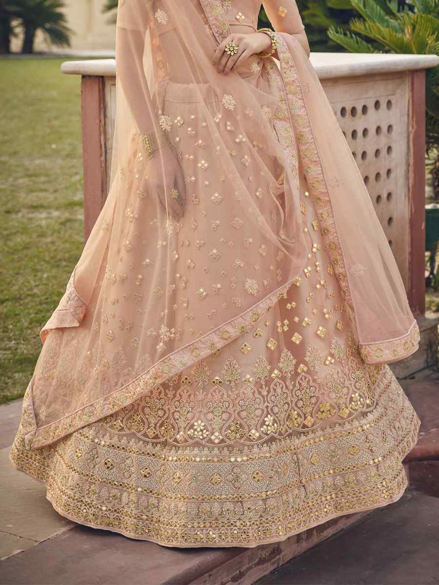 Blush Net Embroidered Wedding Bridesmaid Heavy Border Lehenga Choli