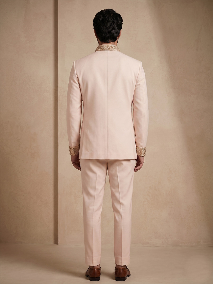 Blush Pink Doniar Satin Embroidery Wedding Party Festival Casual Groom Ready jodhpuri suit